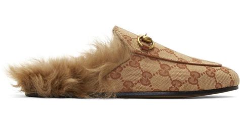 gucci princetown fur lined leather slippers|Gucci princetown mule beige.